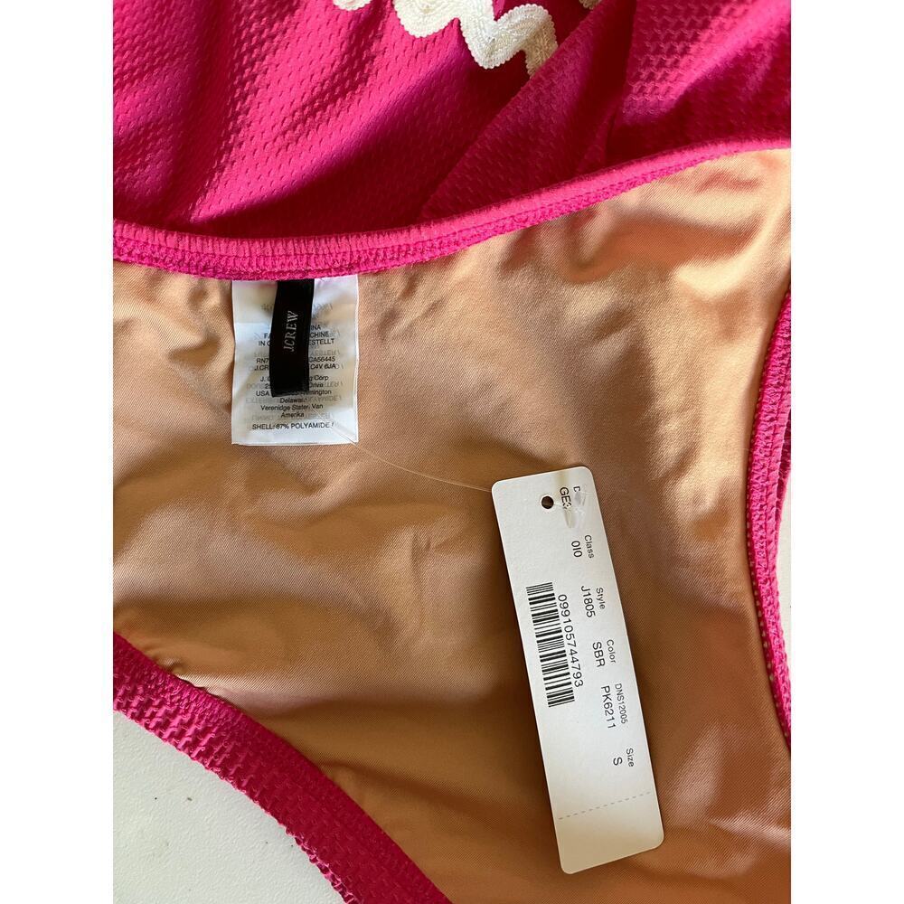 NWT J Crew Pink White Ric Rac Ruffle One Shoulder Bikini Top Sz Small - Picture 8 of 9